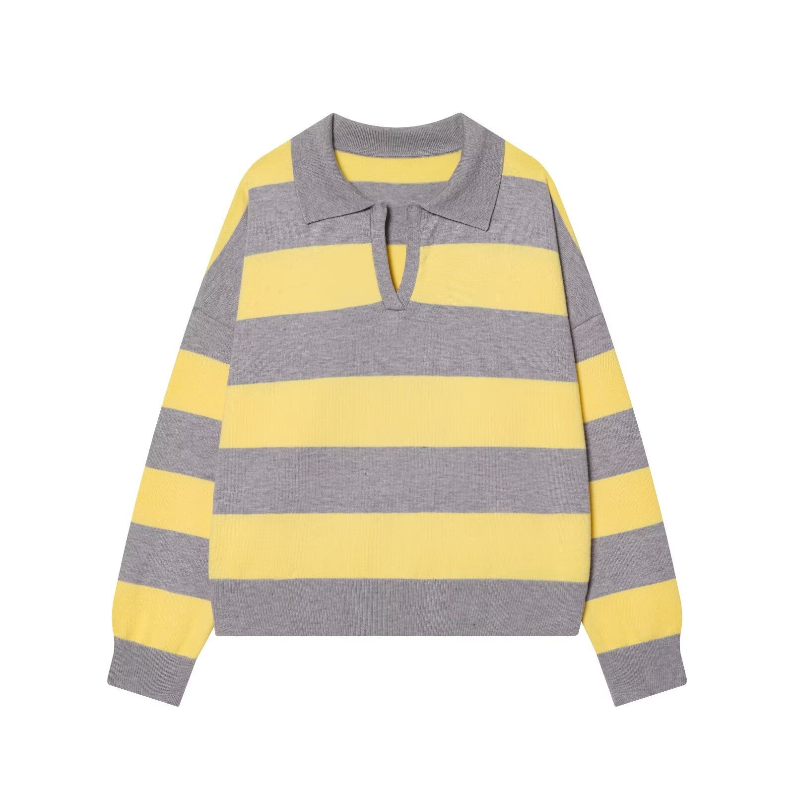 Women Striped Knit Polo Sweater Casual Relaxed Fit