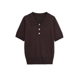 Women Short Sleeve Knit Polo Top Casual Slim Fit