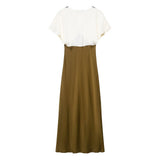 Layered Look V Neck Maxi Dress with Short Sleeve Top