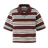 Retro Striped Short Sleeve Women Polo Shirt