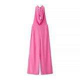 Halter Neck Wide Leg Jumpsuit Elegant Draped Style