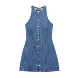 Denim Button Front Mini Dress Sleeveless Casual Dress