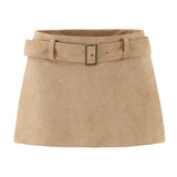 High Waist Suede Mini Skirt With Belt Elegant Casual Style