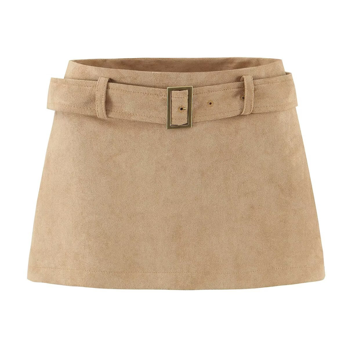 High Waist Suede Mini Skirt With Belt Elegant Casual Style