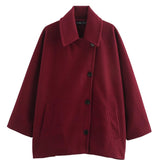 Classic Wool Short Coat with Wide Collar and Button Front