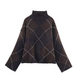 Women's Plaid Oversized Sweater and Mini Skirt Knit Set