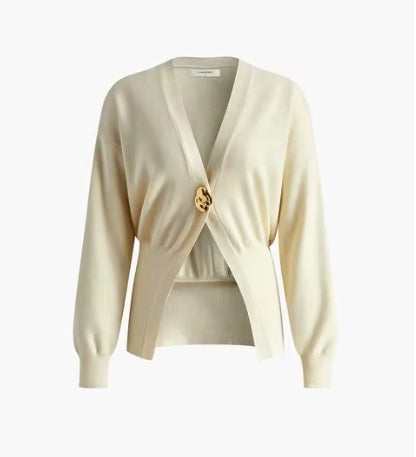 Chic Deep V-Neck Knit Cardigan with Decorative Button