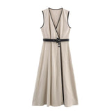 Elegant Sleeveless Pleated Maxi Dress with Belted Waist