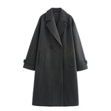 Oversized Double-Breasted Wool Overcoat with Lapel Collar
