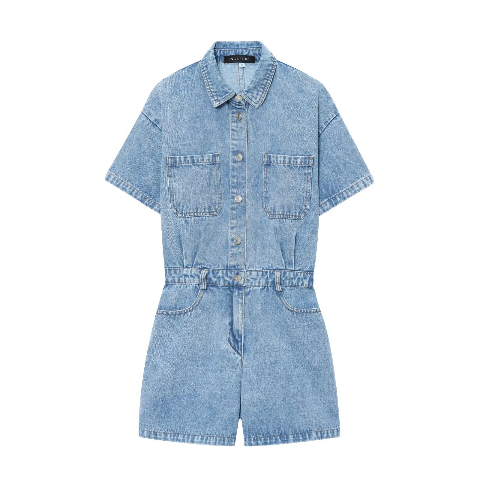 Denim Short Sleeve Belted Utility Playsuit