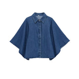 Oversized Denim Cape Shirt with Button Front