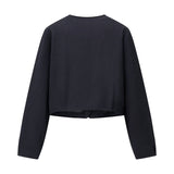 Cropped Collarless Button Jacket