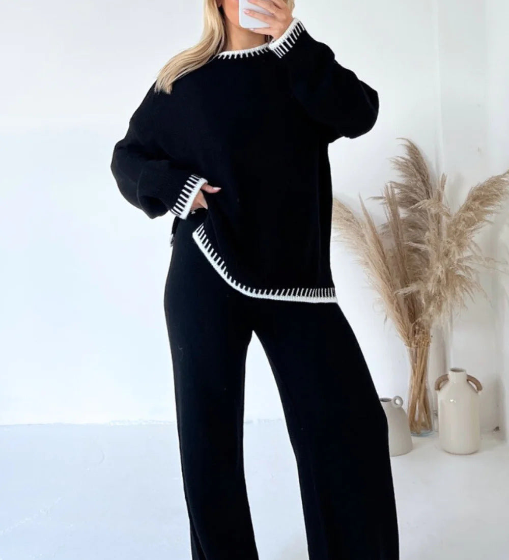 Contrast Trim Knit Two-Piece Lounge Set
