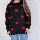 Red Heart Pattern Oversized Sweater