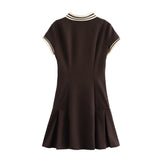 Contrast Trim Polo Collar Mini Dress with Short Sleeves