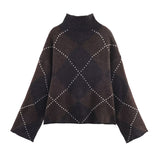 Women's Plaid Oversized Sweater and Mini Skirt Knit Set