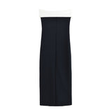 Strapless Contrast Panel Maxi Dress with Button Detail