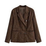 Double Breasted Suede Look Tailored Blazer