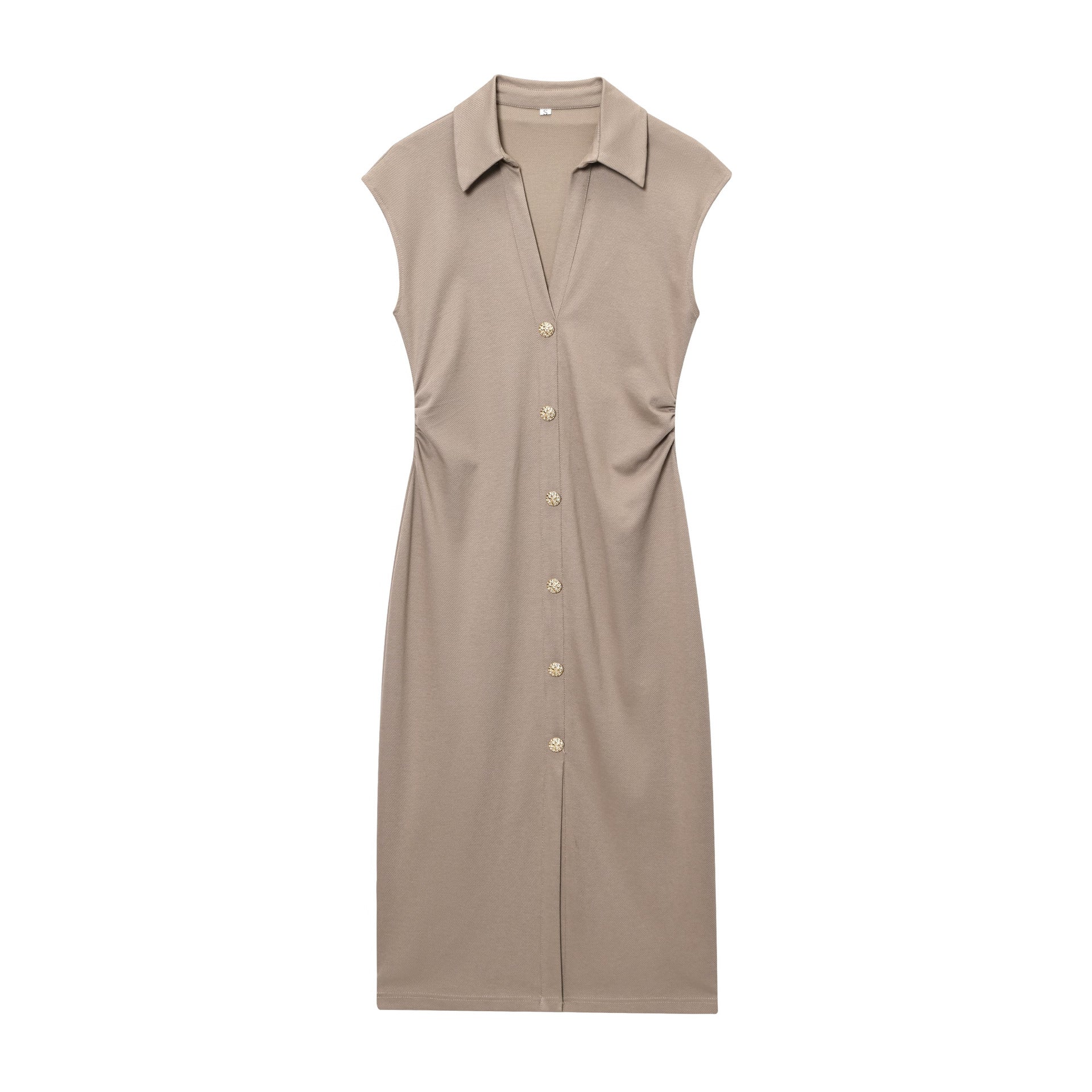 Elegant Tailored Sleeveless Midi Dress with Button Detail