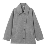 Classic Wool Short Coat with Wide Collar and Button Front