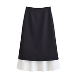 Elegant Two Layer Midi Skirt Flowy High Waist Style