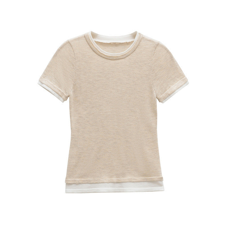 Classic Crew Neck Short Sleeve T Shirt with Contrast Trim