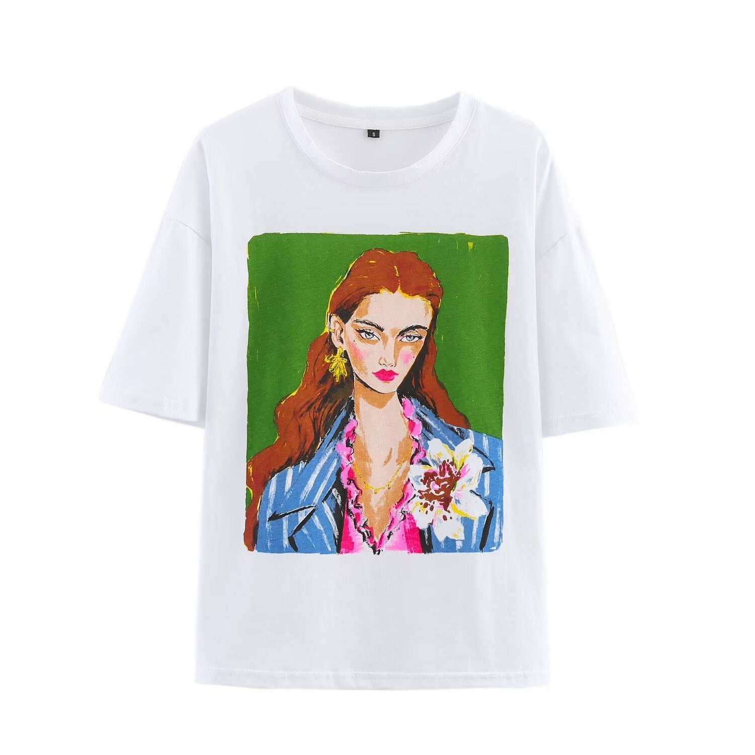 Oversized Graphic T Shirt with Artistic Portrait Print