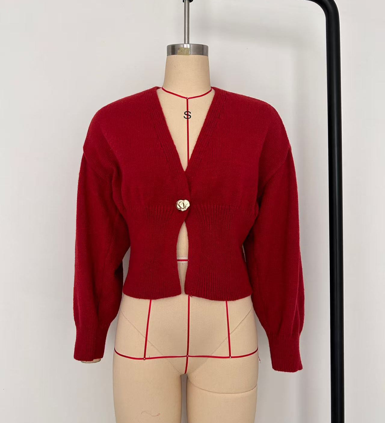 Chic Deep V-Neck Knit Cardigan with Decorative Button