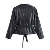 Belted Faux Leather Jacket with Tailored Fit
