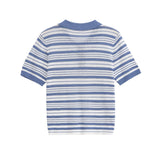 Vintage Striped Short Sleeve Women Polo Shirt