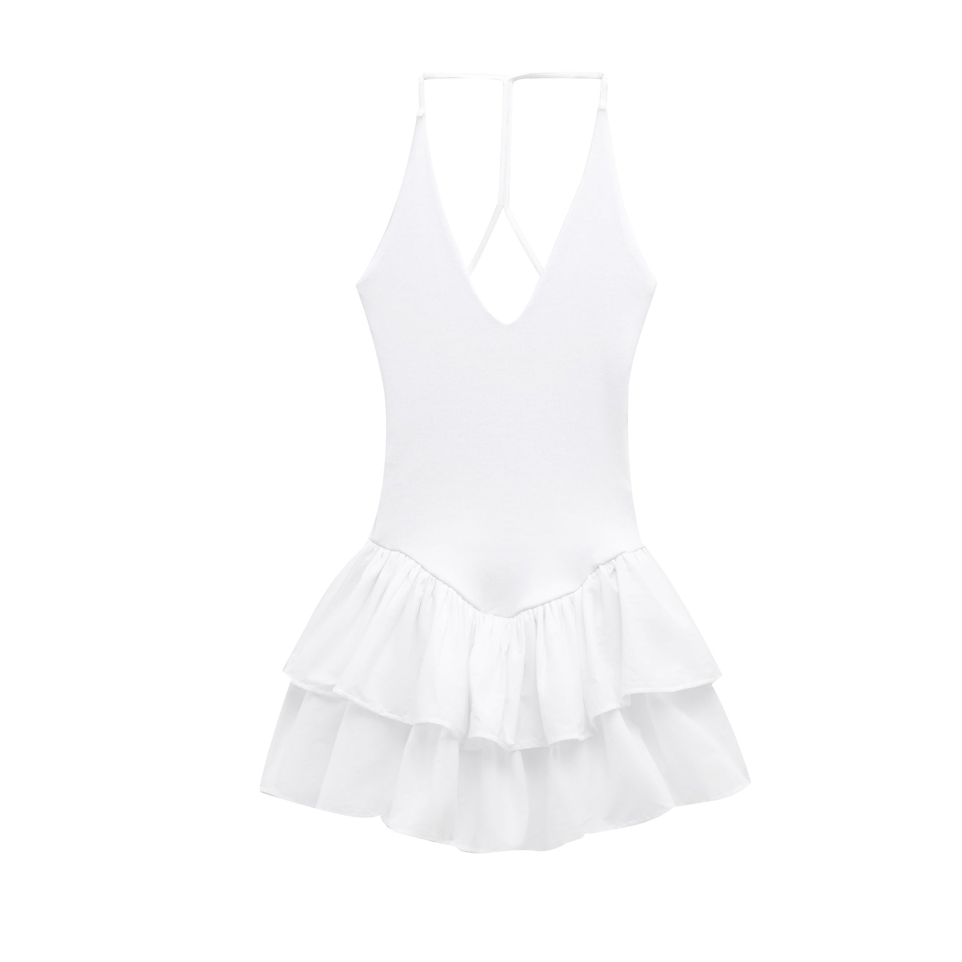 Halter Ruffle Mini Dress Flared Summer Party Dress