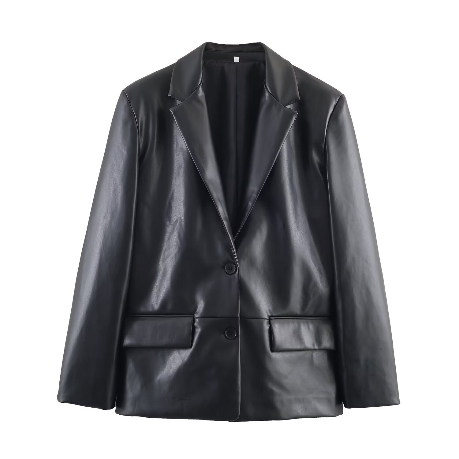 Classic Faux Leather Tailored Blazer Jacket