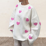 Red Heart Pattern Oversized Sweater
