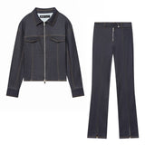 Zip Up Jacket and Straight Leg Pants Casual Lounge Outfit