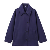 Classic Wool Short Coat with Wide Collar and Button Front