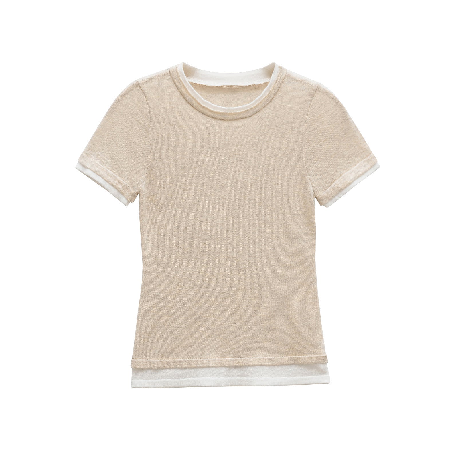 Fitted Crew Neck Contrast Trim T Shirt for Everyday Style