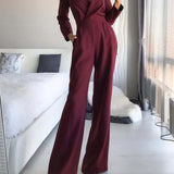 Elegant Long Sleeve Wide-Leg Jumpsuit with V-Neckline