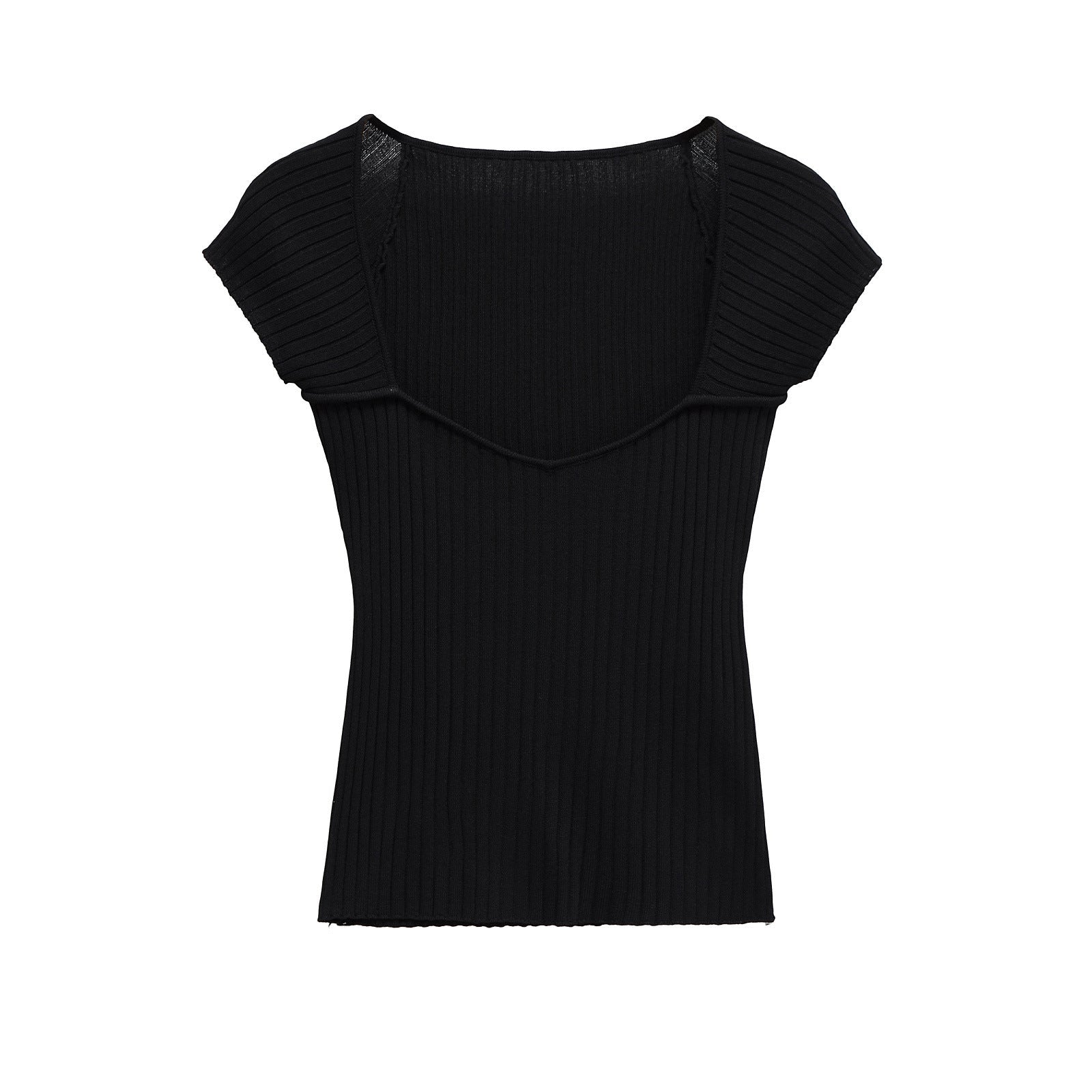Ribbed Knit Cap Sleeve Top with Square Neck