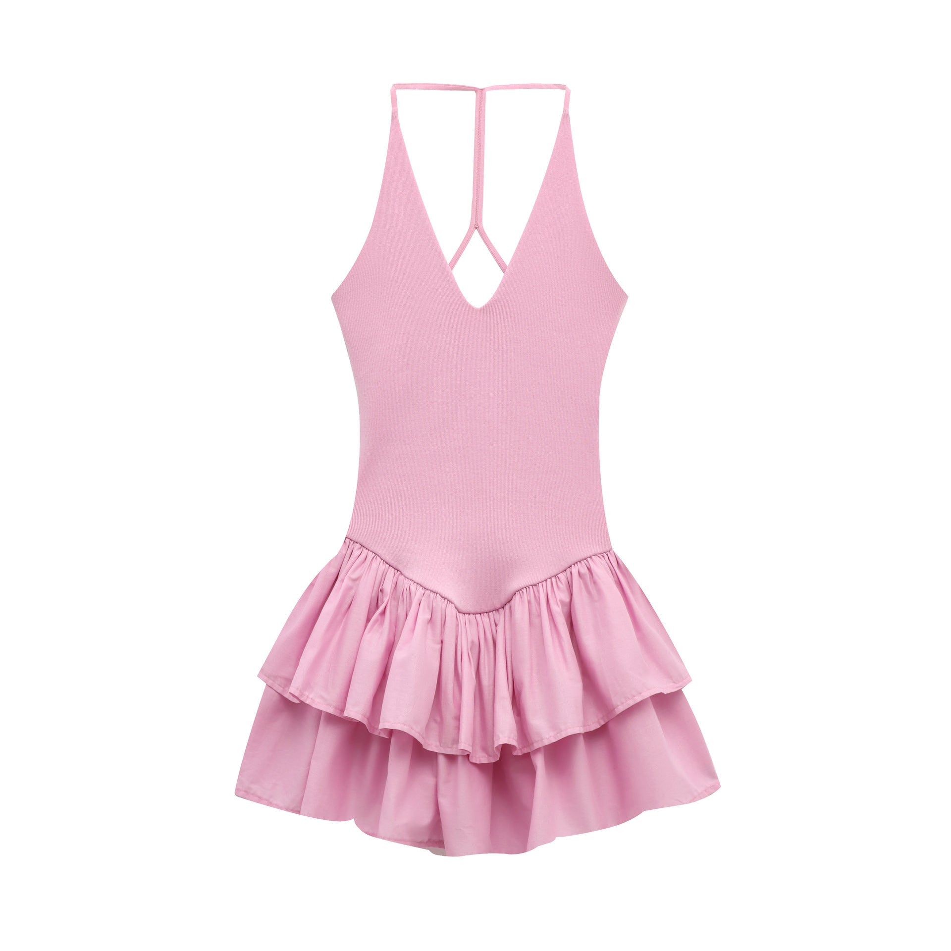 Halter Ruffle Mini Dress Flared Summer Party Dress