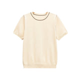 Classic Crew Neck Short Sleeve T Shirt with Contrast Trim
