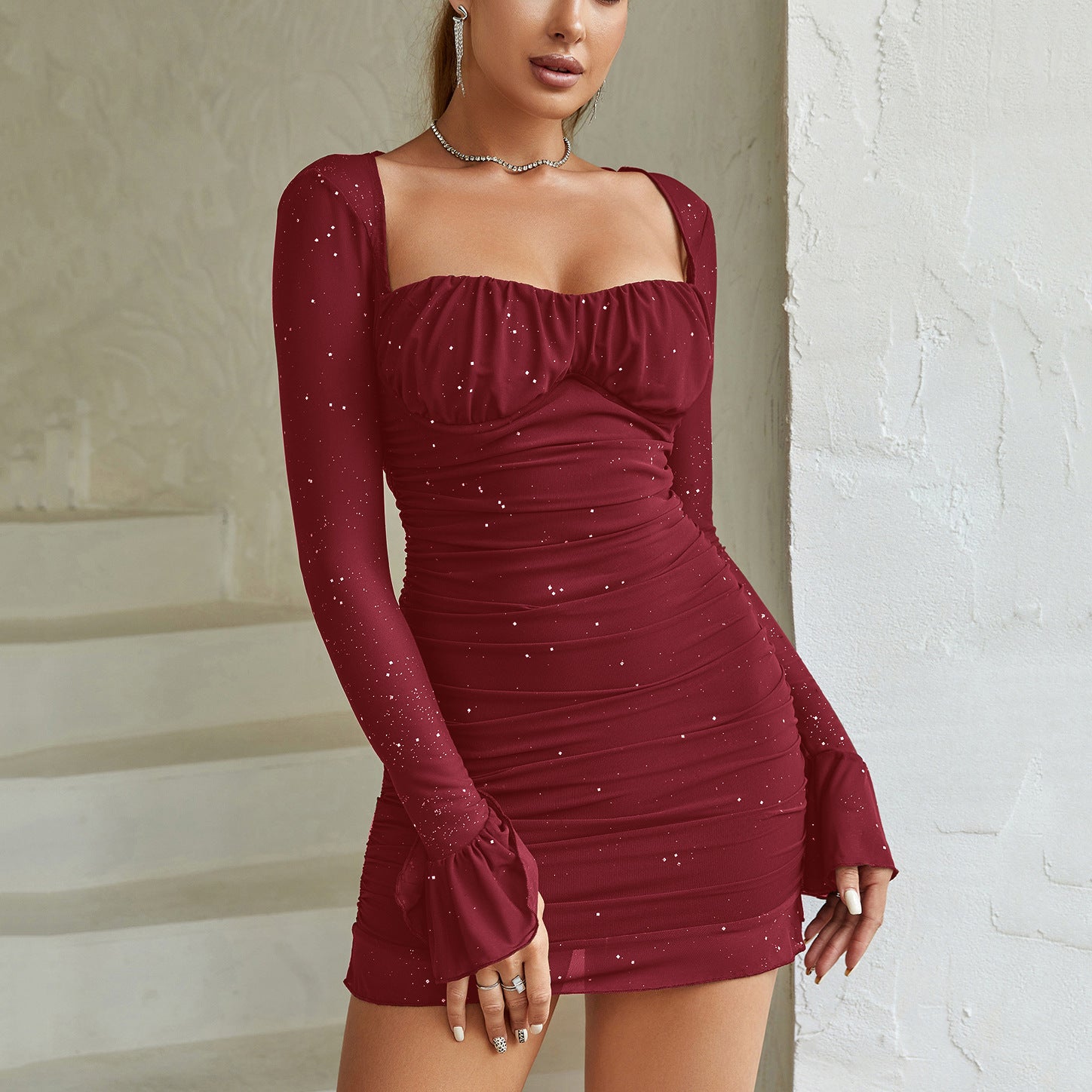 Sparkling Mesh Bodycon Mini Dress
