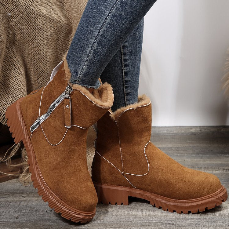 Cozy Suede Fur-Lined Ankle Boots with Side Zip