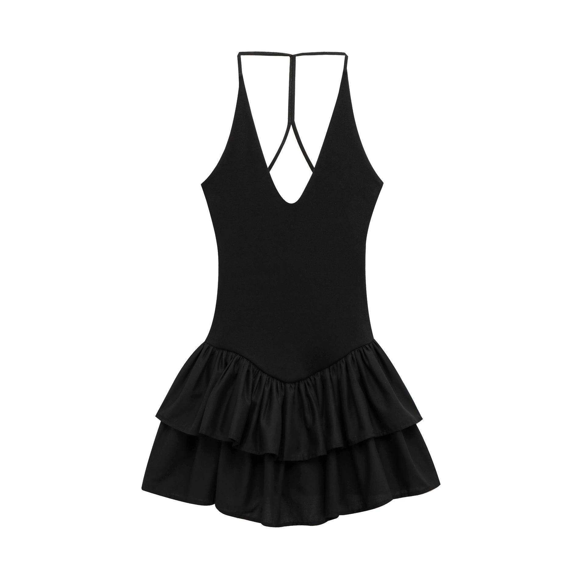 Halter Ruffle Mini Dress Flared Summer Party Dress