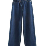 Asymmetric High-Waisted Straight-Leg Jeans in Light Wash Denim