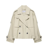Double Breasted Cropped Trench Jacket with Relaxed Fit