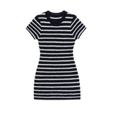 Striped Ribbed Mini Dress Casual Slim Fit