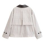 Textured Button Front Jacket with Contrast Collar