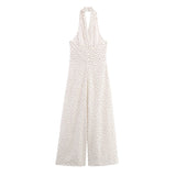 Polka Dot Halter Wide Leg Jumpsuit Elegant Style