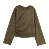 Long Sleeve Draped Top and Tapered Pants Set