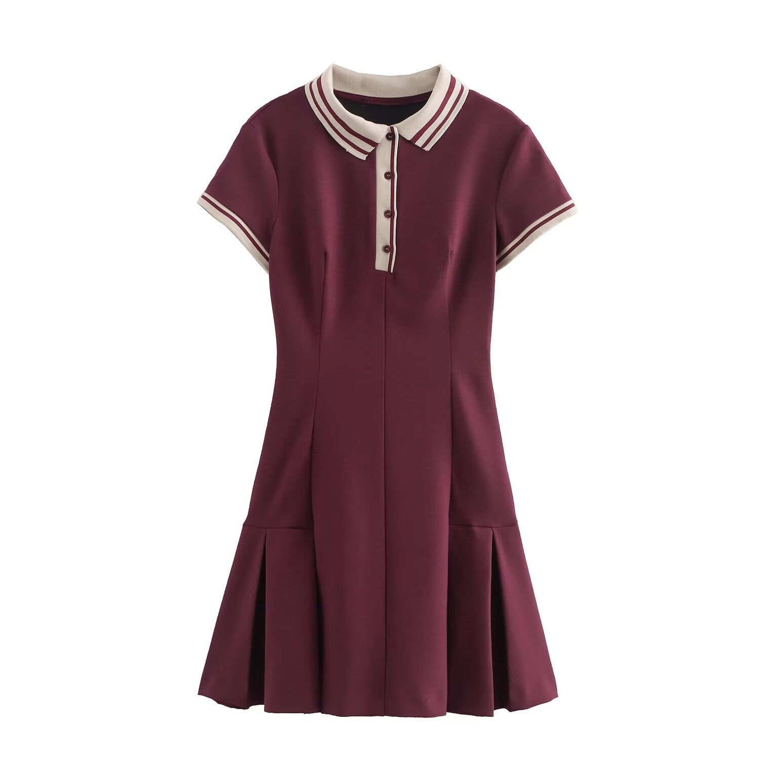 Contrast Trim Polo Collar Mini Dress with Short Sleeves
